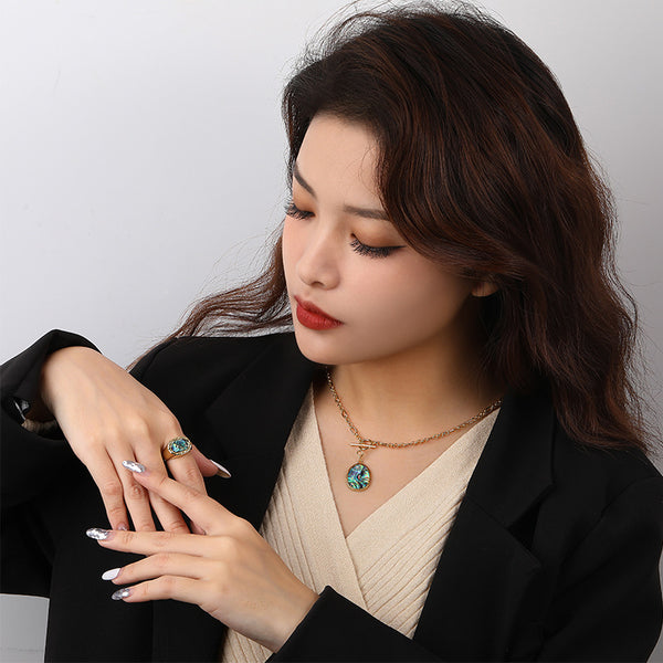 FJ0894 925 Sterling Silver Hammered Shell Ring