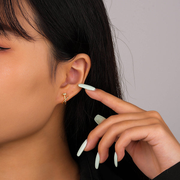 FE2623 925 Sterliang Silver Cross Lines Zircon Stud Earring