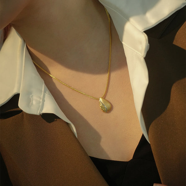 FX1256 925 Sterling Silver Texture Teardrop Pendant Necklace