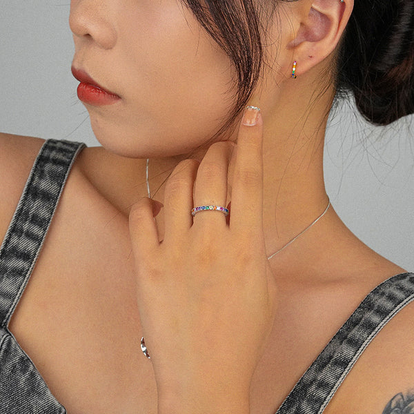 FJ1142 925 Sterling Silver Rainbow CZ Open Ring
