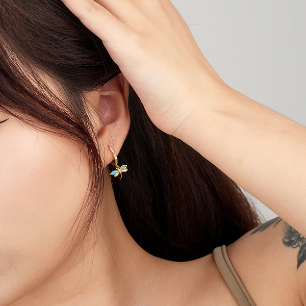 FE2580 Turquoise Dragonfly Dangle Hoop Earring