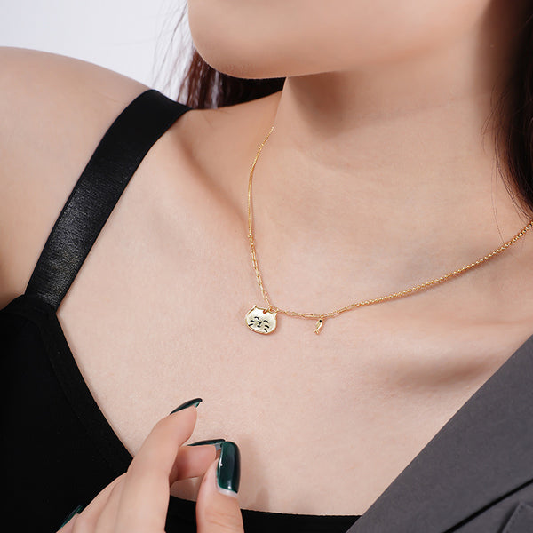 FX1071 925 Sterling Silver Cute Cat Clavicle Necklace