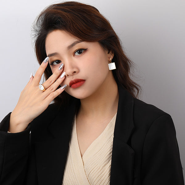 FE2506 925 Sterling Silver White Abalone Shell Dangle Earrings