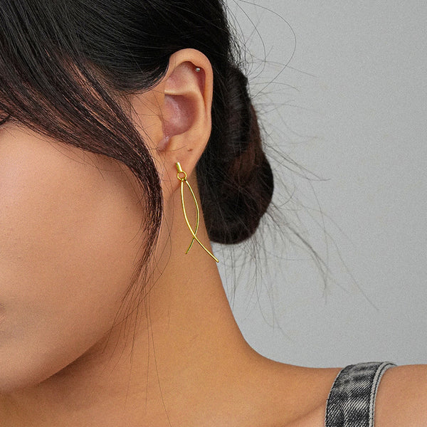 FE2534 925 Sterling Silver Tassel Crossed Wires Dangle Stud Earring