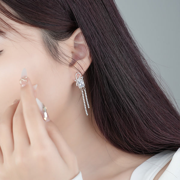 FE2990 Double Tennis Tassel Dangle Earrings
