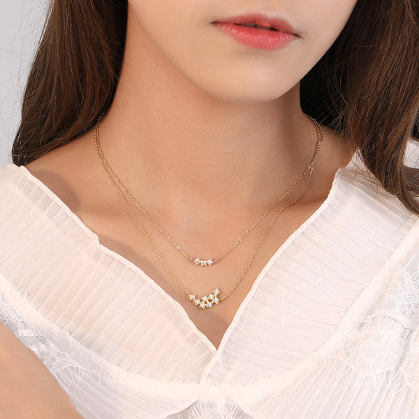 FX1049 925 Sterling Silver Geometry Sparkle Cubic Zirconia Necklaces