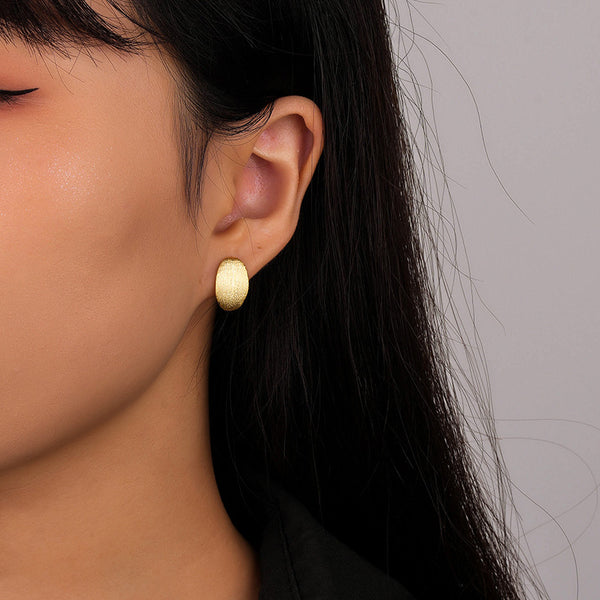 FE2704 925 Sterling Silver Simple Retro Oval Stud Earrings