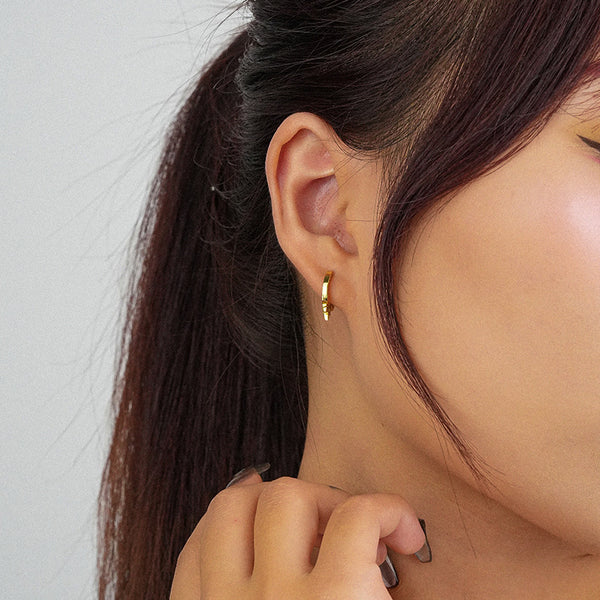 FE2497 925 Sterling Silver Dainty Star CZ Stone Hoop Earrings