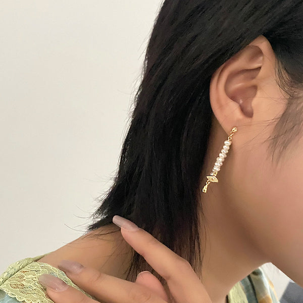 FE2595 925 Sterling Silver Baroque Pearl Dangle Stud Earring