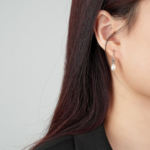 FE2475 925 Sterling Silver Pearl Dangle Earrings