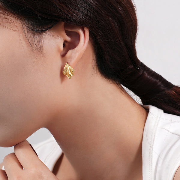 FE2569 925 Sterling Silver Pleated Texture Lava Stud Earring