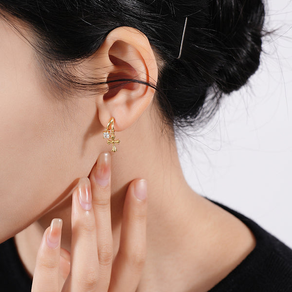 FE2659 925 Sterling Silver Cross Zirconia Stud Earrings