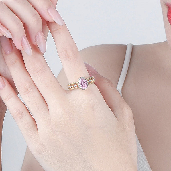 FJ1043 925 Sterling Silver Ice Cut Pink Oval Zirconia Ring