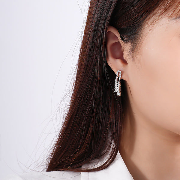 FE2690 925 Sterliang Silver Dainty Asymmetric Tassel Zirconia Dangle Stud Earring