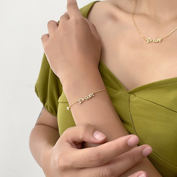 FS0379 925 Sterling Silver Alphabet Dream Zircon Bracelet