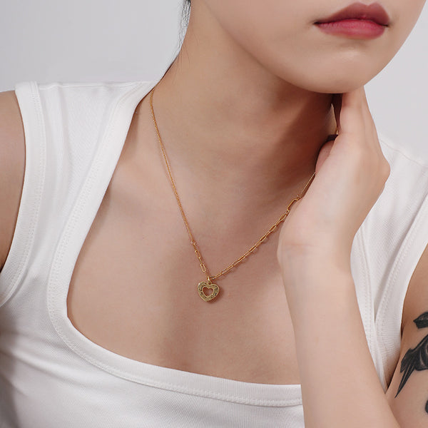 FX0966 925 Sterling Silver Heart Paperclip Bead Chain Pendant Necklaces