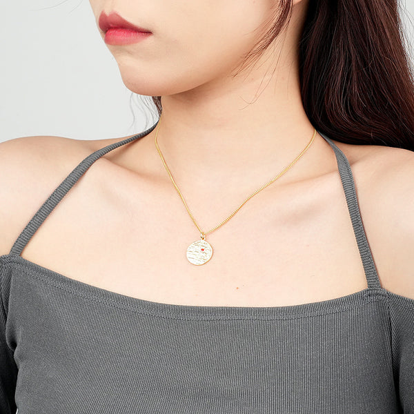 FX1107 925 Sterling Silver Vintage Texture Tetter Red Enamel Heart Necklace