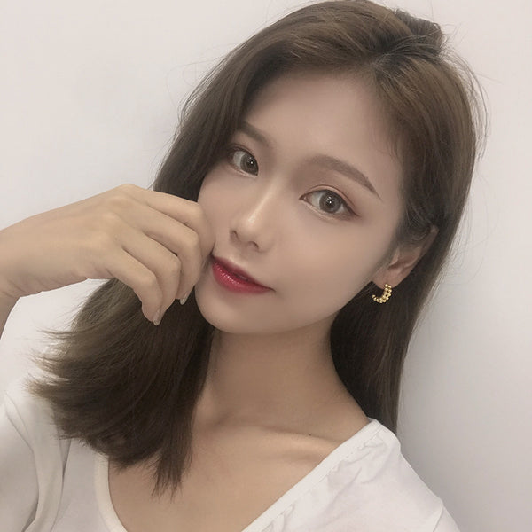 FE2682 925 Sterling Silver Round Bead U Shaped Stud Earrings