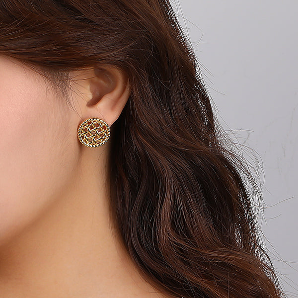FE2634 925 Sterliang Silver Openwork Woven Buttons Stud Earring