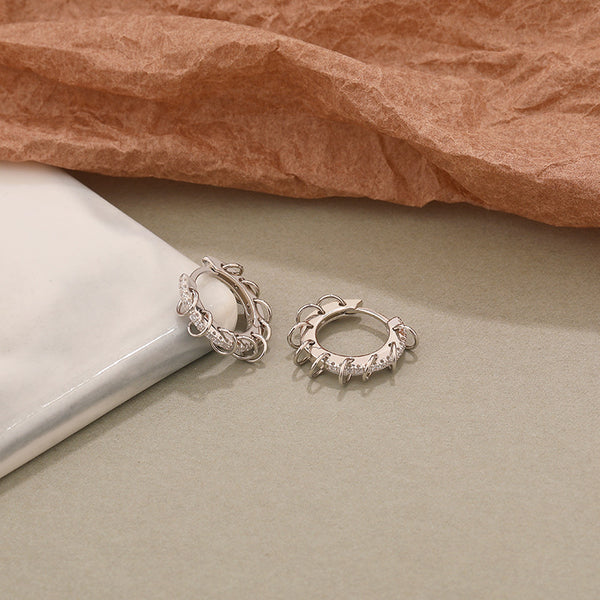 FE2517 925 Sterling Silver Retro Circle CZ Stone Hoop Earring