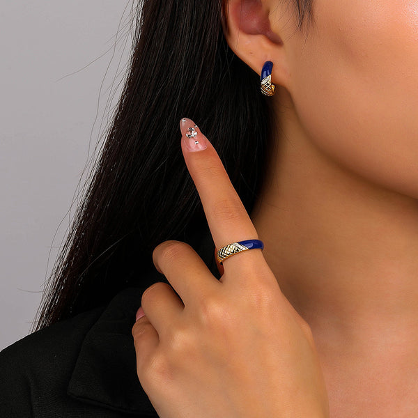 FE2500 925 Sterling Silver Rhombic lattice Blue Stud Earrings