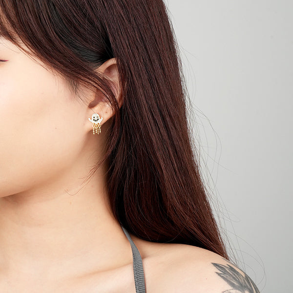 FE2611 925 Sterling Silver Halloween Zircon Ghost Tassel Dangle Stud Earring