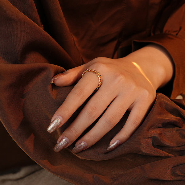 FJ1080 925 Sterling Silver Gold Bead Adjustable Chain Ring