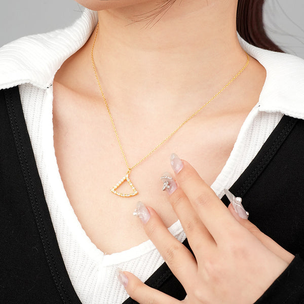 FX1081 925 Sterling Silver Zircon Openwork Fan Shell Pearl Necklace