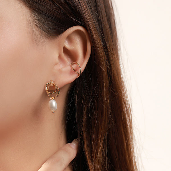 FE2493 925 Sterling Silver Multilayer Circle Pearl Dangle Earrings