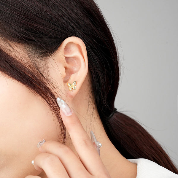 FE2708 925 Sterling Silver Fashion Butterfly Stud Earrings