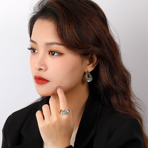 FE2653 925 Sterliang Silver Abalone White Fritillaria Dangle Stud Earring