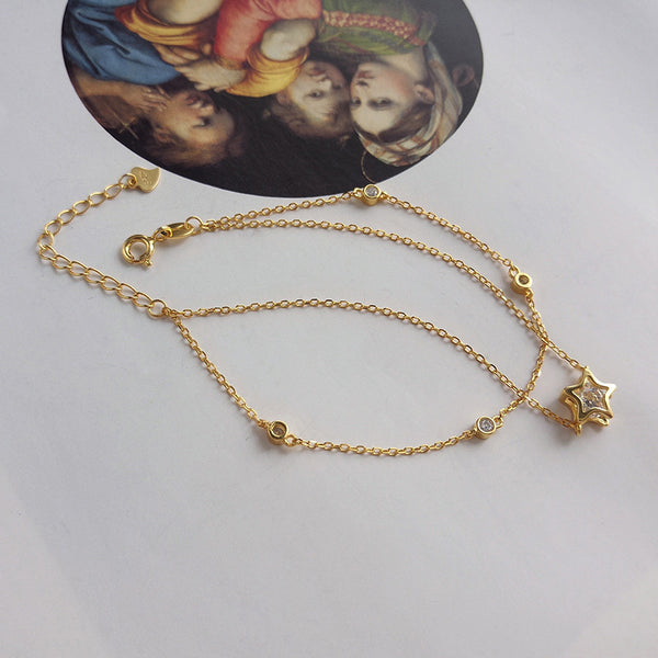 FS0328 925 Sterling Silver Cubic Zirconia Pentagram Bracelet