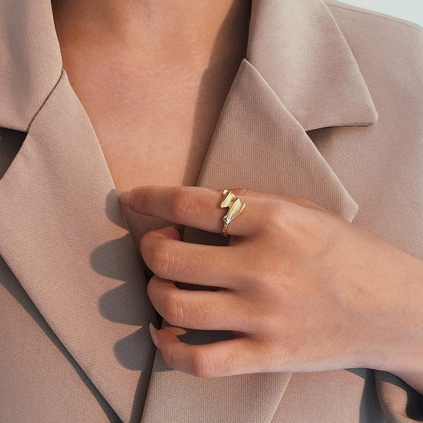 FJ0976 925 Sterling Silver Asymmetrical Wrinkle Ring