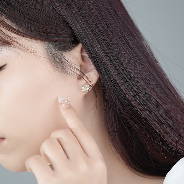 FE3019 925 Sterling Silver Four Leaf Clover Earrings