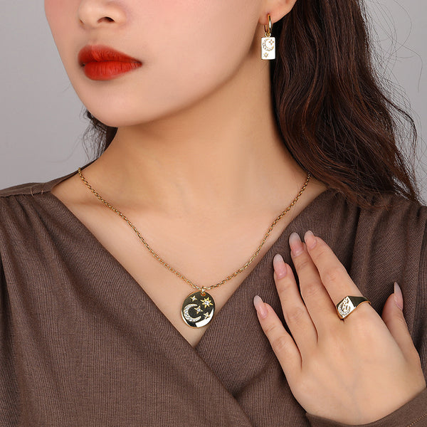 FE2515 925 Sterling Silver Star Moon Rectangle Dangle Stud Earring