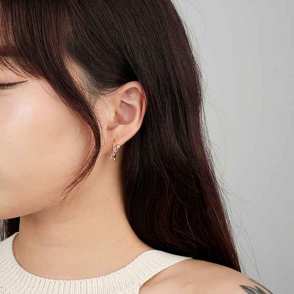 FE2532 925 Sterling Silver Dainty Oval Pink CZ Stone Hoop Earring