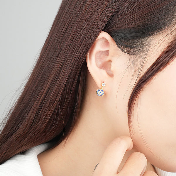 FE2468 925 Sterling Silver Cubic Zirconia Evil Eye Stud Earrings