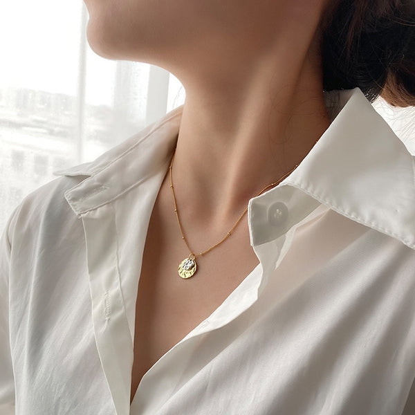 FX1156 925 Sterling Silver Double Color Lava Texture Pendant Necklace