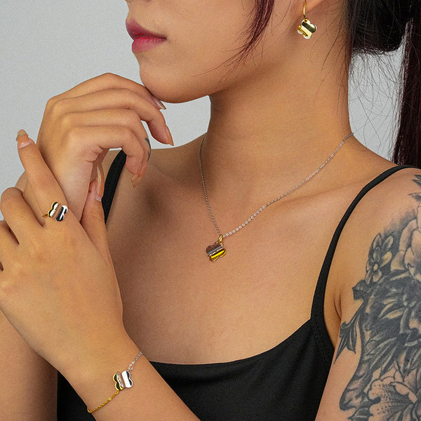 FJ0936 925 Sterling Silver Two-color Clover Ring