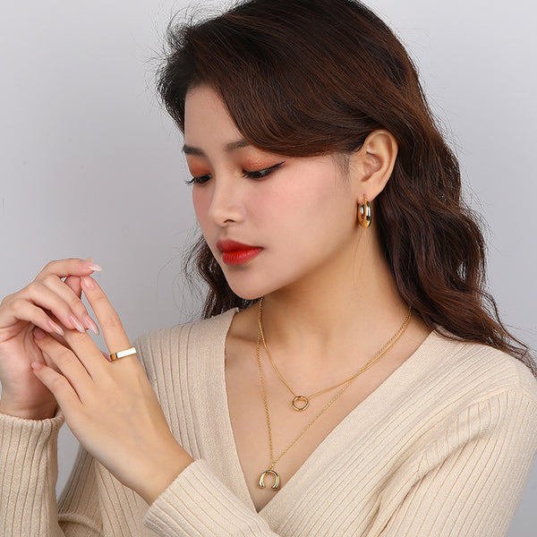 FX0971 925 Sterling Silver Arch Circle Round Layered Pendant Neckalces