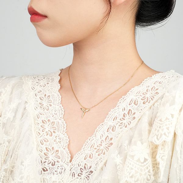 FX1083 925 Sterling Silver Zircon Angel Wings Clavicle Necklace