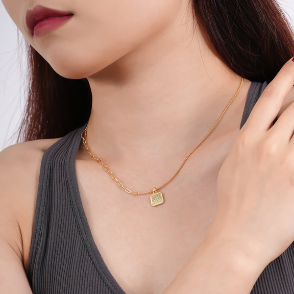 FX0964 925 Sterling Silver Sqare Scale Pendant Paperclip Chian Necklaces