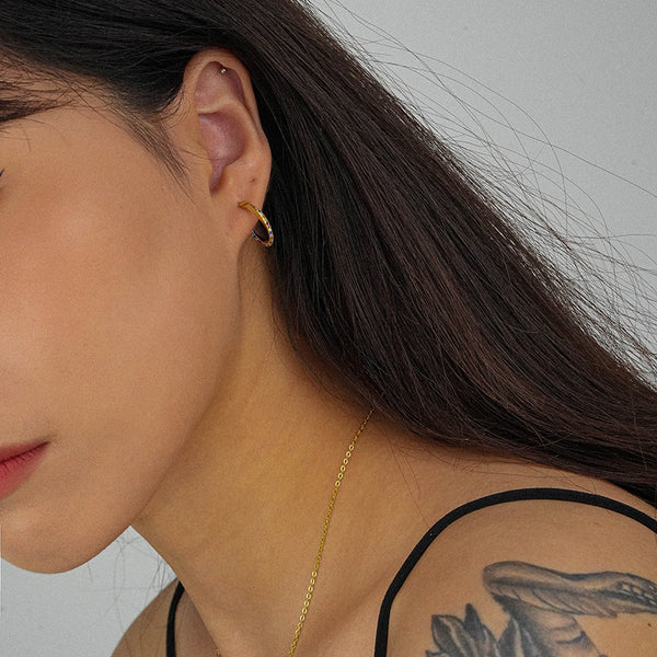 FE2591 925 Sterling Silver Colorful Zircon C-Shaped Stud Earring