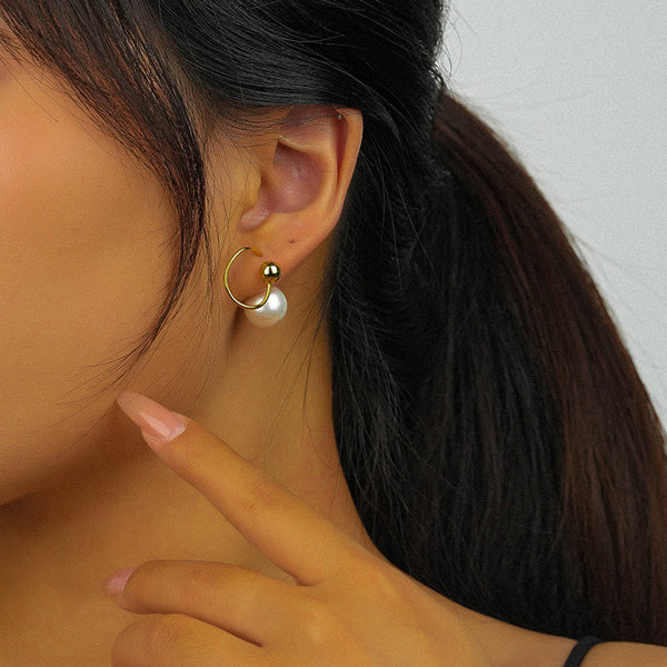 FE2624 925 Sterliang Silver Spiral Glue Pearl Stud Earring