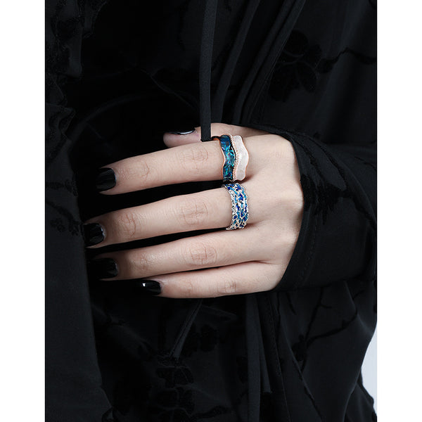 RHJ1193 925 Sterling Silver Cubic Zirconia Two-tone Enamel Open Ring