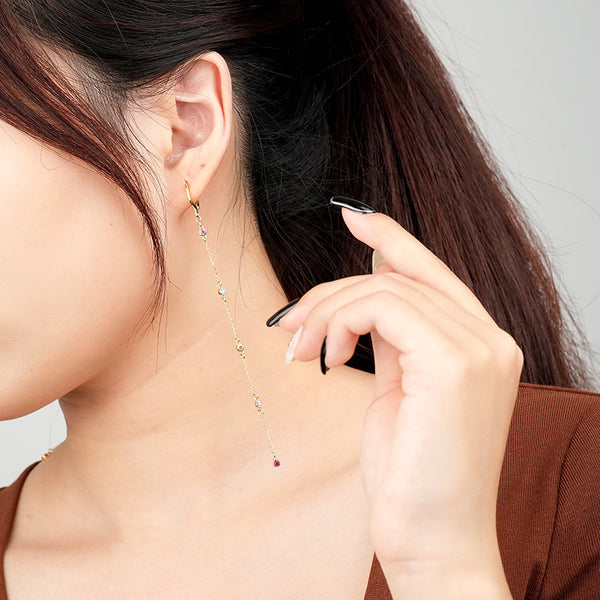 FE2509 925 Sterling Silver Tassels CZ Stone Hoop Earring