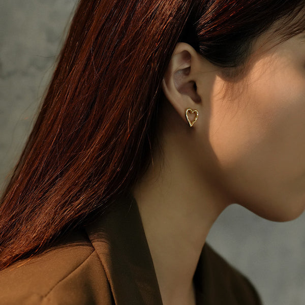 FE3058 925 Sterling Silver Hollow Heart Stud Earring