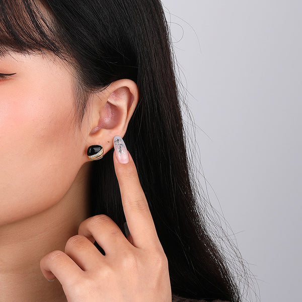 FE2628 925 Sterliang Silver Black Onyx Zircon Stud Earring