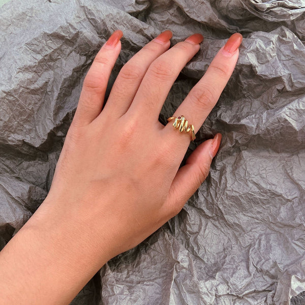 FJ0975 925 Sterling Silver Crystal Spiral Ring