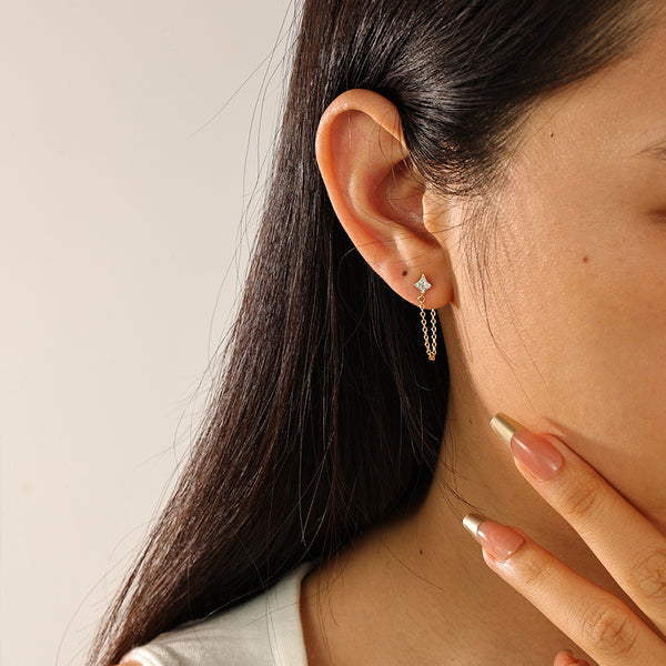 FE2393 925 Sterling Silver Geometric CZ Chain Stud Earrings